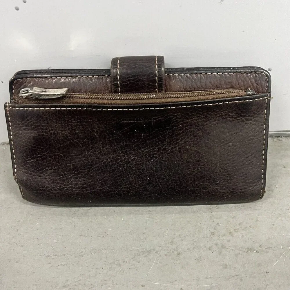 Vintage Fossil Brown Leather Women's Wallet‎ Multi-Compartment Checkbook Snap